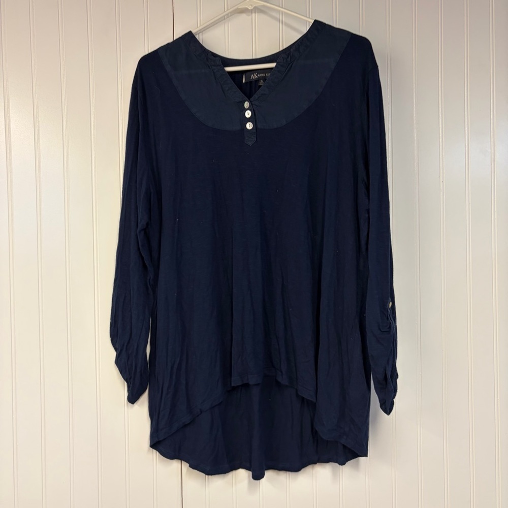 Anne Klein Women's Navy Blue Top XL Button Accent